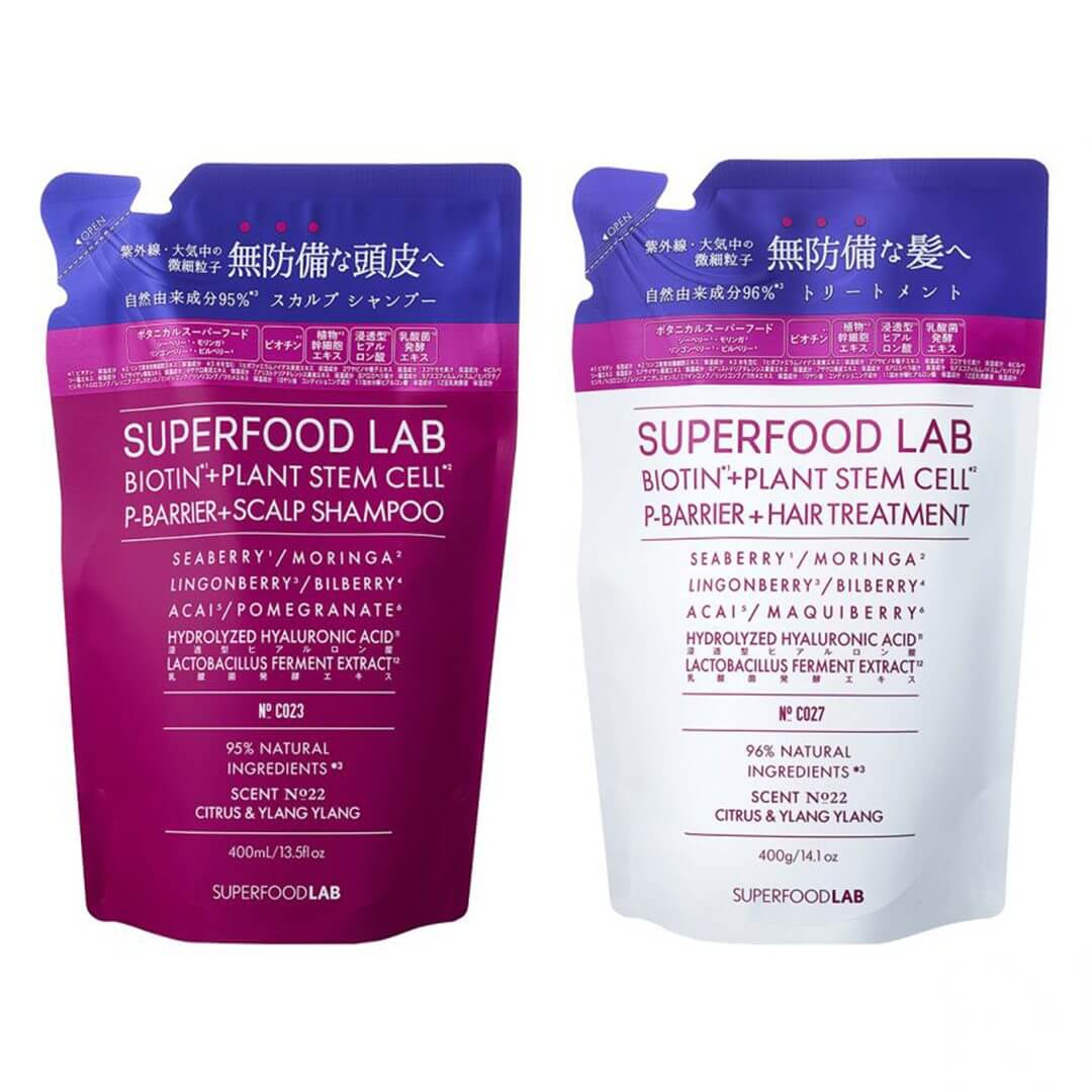 【詰替えセット】SUPERFOOD LAB BIOTIN + P-BARRIER SCALP SHAMPOO & TREATMENT 
