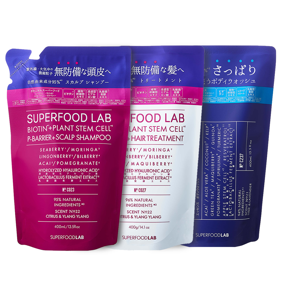 【詰替えセット】SUPERFOOD LAB ピーバリアスカルプシャンプー＆トリートメント＋エッセンスボディウォッシュ リフィルセット